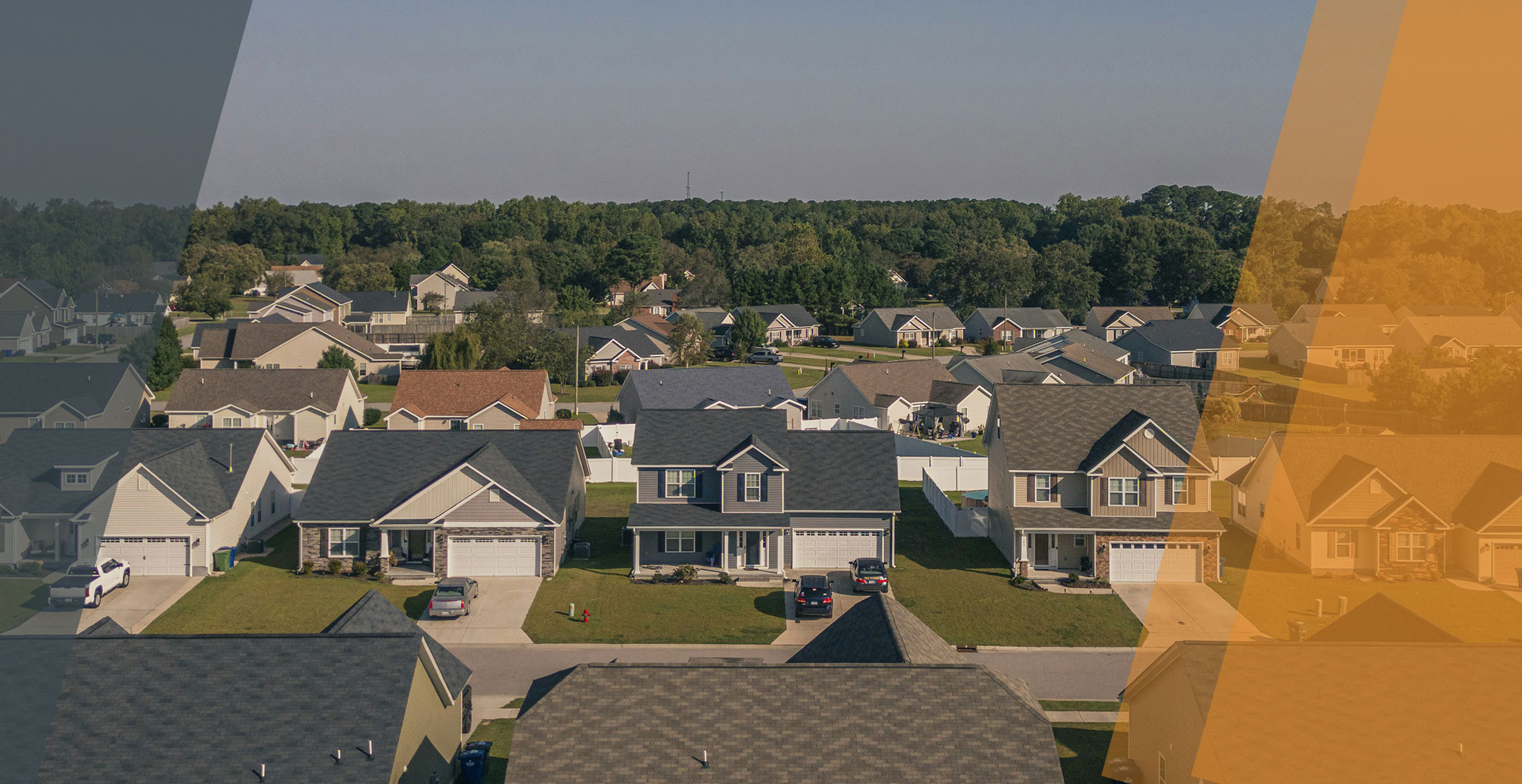 Aerial photograph of suburban neighborhood